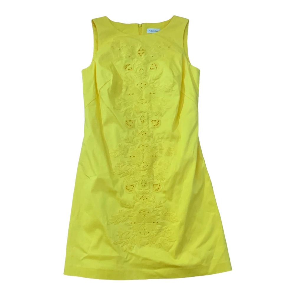 Calvin Klein yellow embroidered dress size 4 small